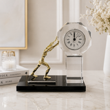 Titan’s Pursuit – Golden Figurine Crystal Desk Clock