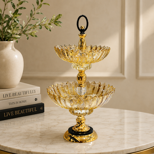 Luxe Two-Tier Amber Crystal Serving Stand