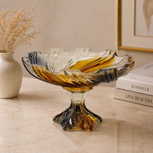 Amber & Smoke Rotational Glass Pedestal Bowl