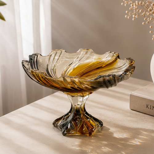 Amber & Smoke Rotational Glass Pedestal Bowl
