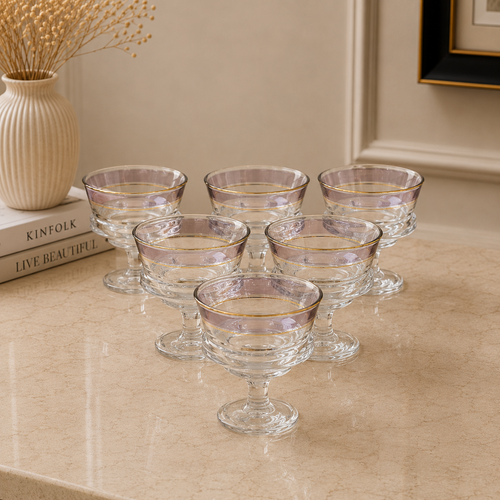 Modern Blue Gold Rimmed Glass Set of 6