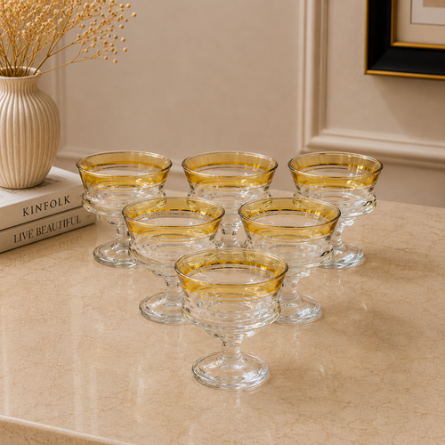 Modern Amber Gold Rimmed Glass Set of 6