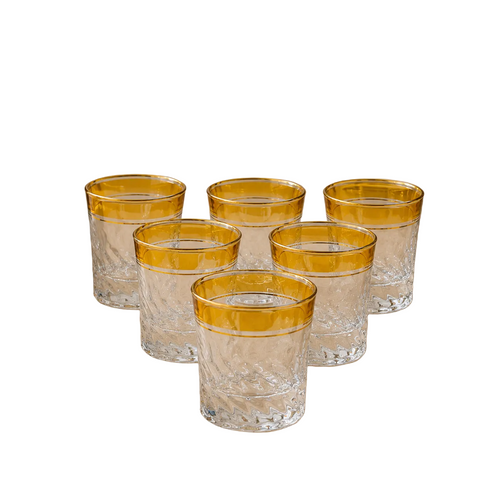Amber Gold-Rimmed Glasses Set of 6