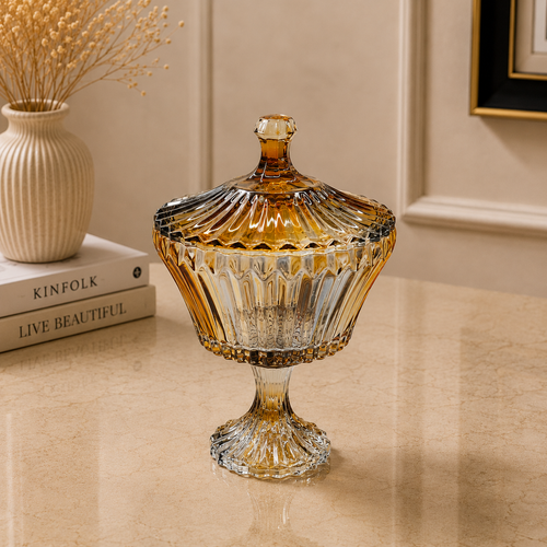Elegant Wave Rotational Glass Bowl with Lid