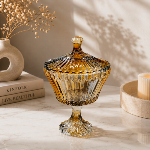 Elegant Wave Rotational Glass Bowl with Lid