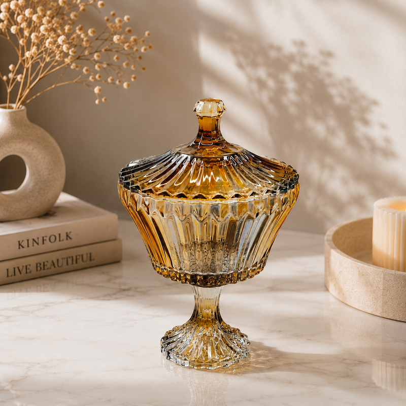 Elegant Wave Rotational Glass Bowl with Lid