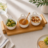 Elegant Ceramic Trio on Bamboo Tray