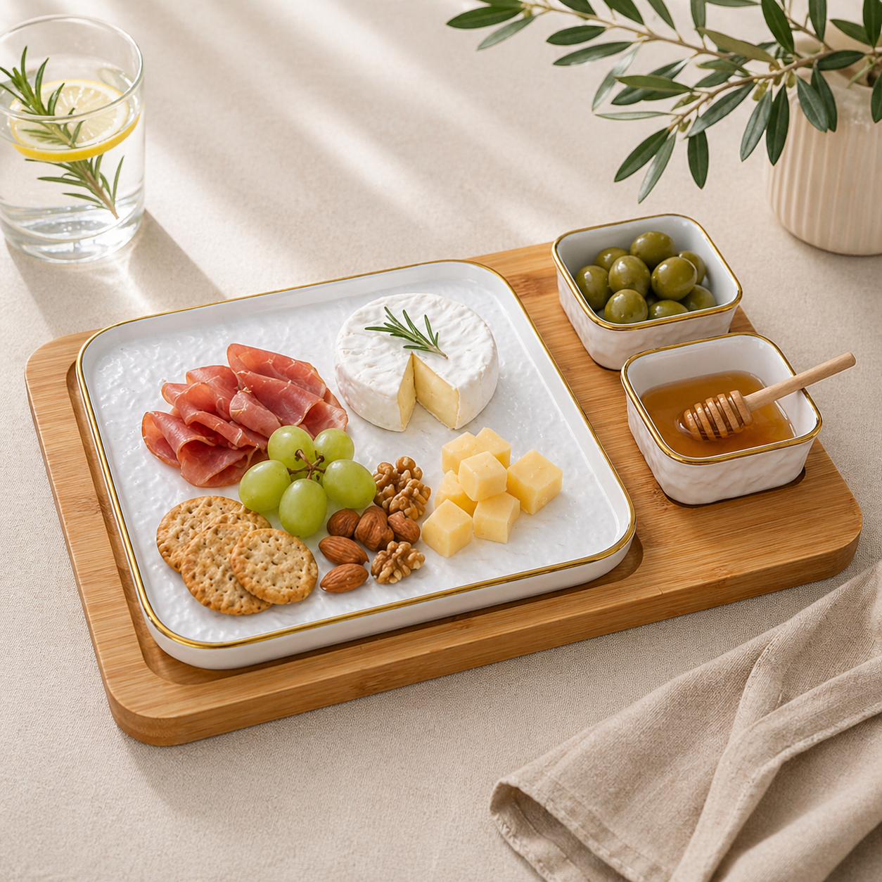 Opal Platter Set with Dual Bowls & Base Tray