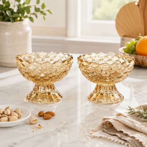 Amber Gold Serving Glass Bowls Set of 6