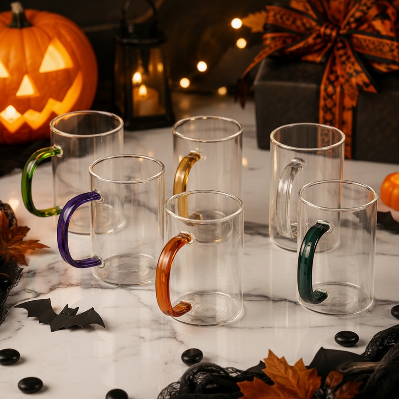 Materialist Glass Mugs Set of 6 with Multicolor Handles