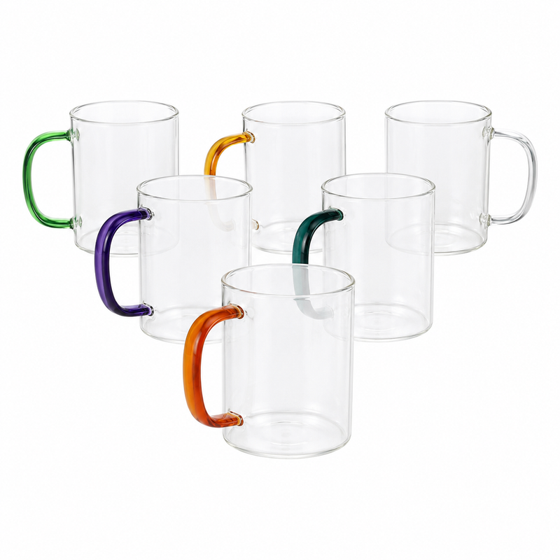Materialist Glass Mugs Set of 6 with Multicolor Handles