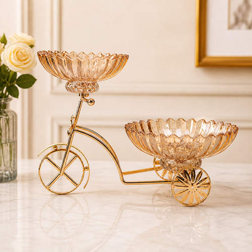 Golden Bicycle Bowl Stand – Dual Glass Serving Tray