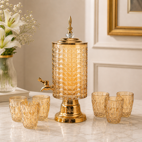 Amber Glass Beverage Dispenser Set