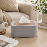 Modern Grey Tissue Box Holder with Wooden Top