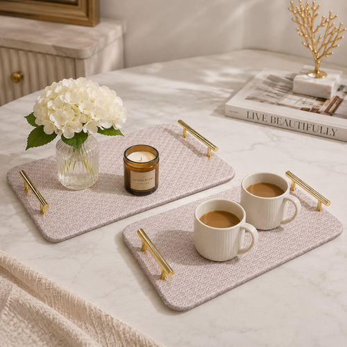 Luxe Textured Serving Tray Set with Gold Handles
