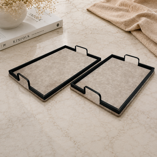 Modern Rectangular Decorative Tray Set with Metal Handles