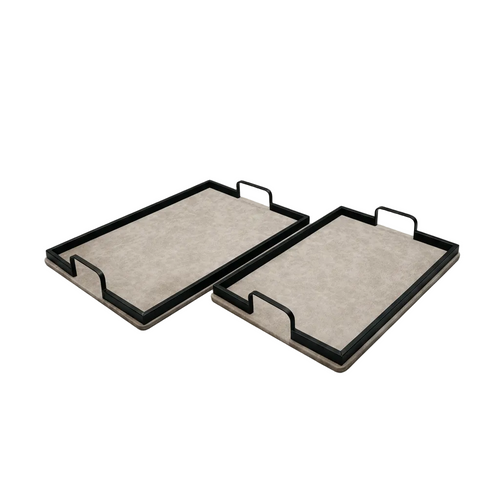 Modern Rectangular Decorative Tray Set with Metal Handles