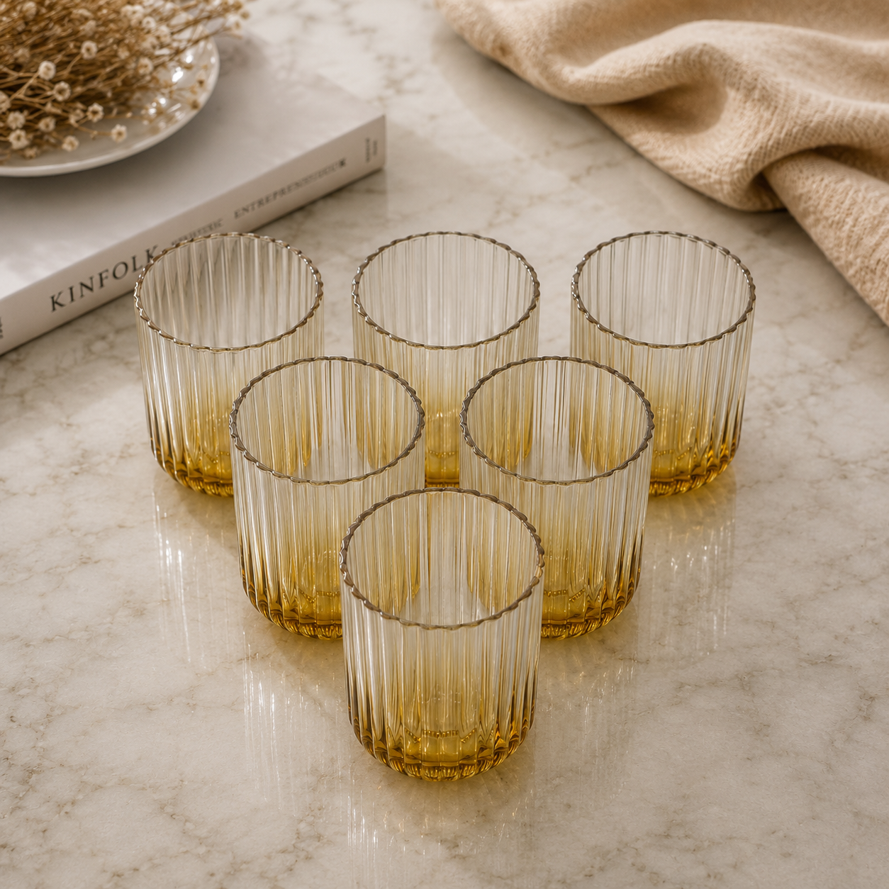 Elegant Vertical Ribbed Glass Set of 6