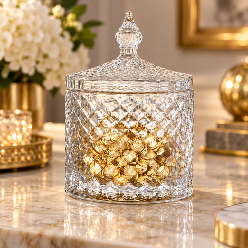 Diamond Cut Glass Candy & Sugar Jar