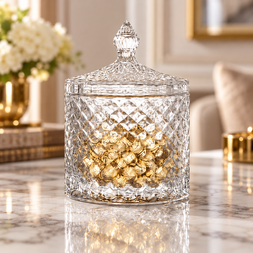 Diamond Cut Glass Candy & Sugar Jar