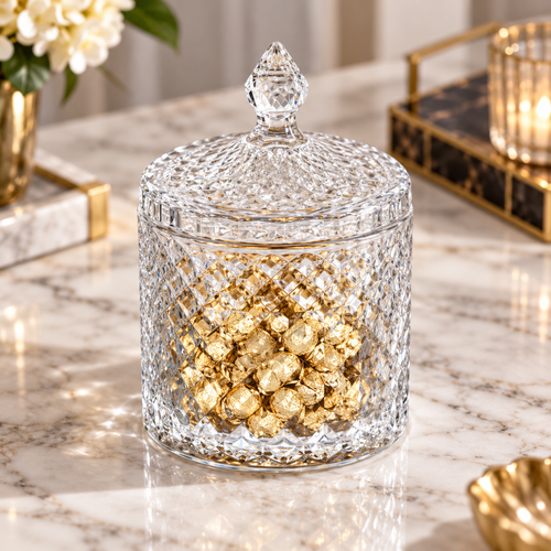 Diamond Cut Glass Candy & Sugar Jar