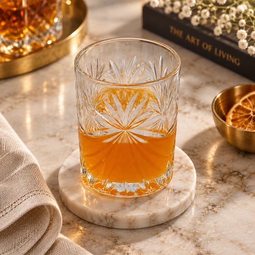 Sunburst Cut Glass Whiskey & Water Tumbler Set of 6 (220ml)