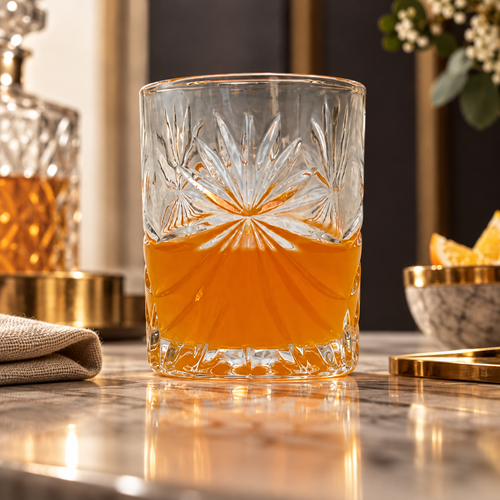 Sunburst Cut Glass Whiskey & Water Tumbler Set of 6 (220ml)