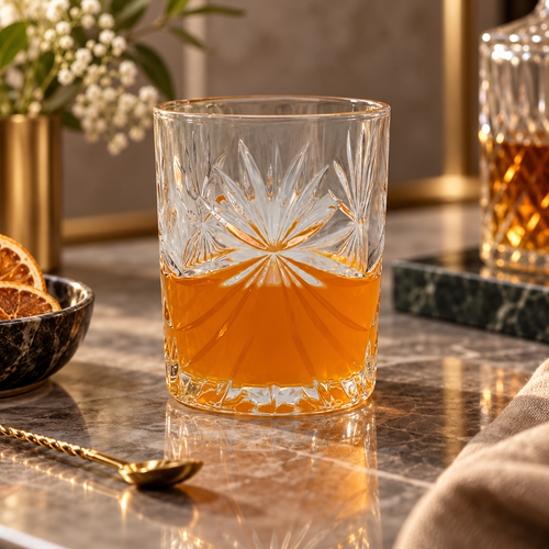 Sunburst Cut Glass Whiskey & Water Tumbler Set of 6 (220ml)