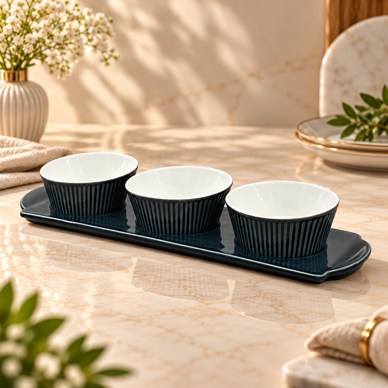 Elegant Green Bowl Set with Serving Platter 4 Piece