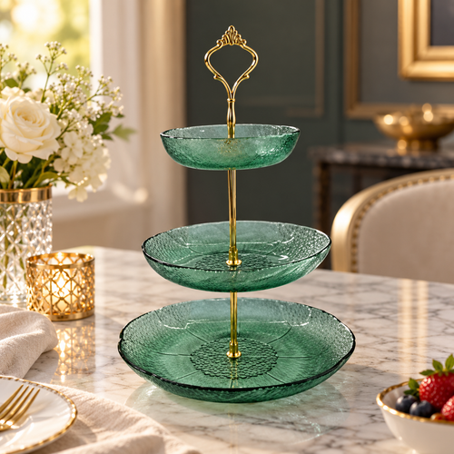 Elegant Serving Stand with Gold Crown Spindle