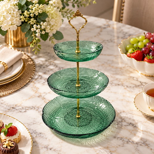 Elegant Serving Stand with Gold Crown Spindle