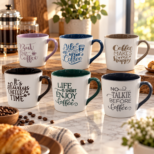 Typography Ceramic Coffee & Tea Mug Set