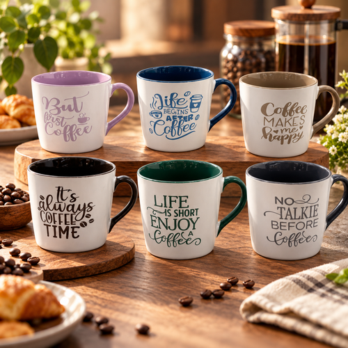 Typography Ceramic Coffee & Tea Mug Set