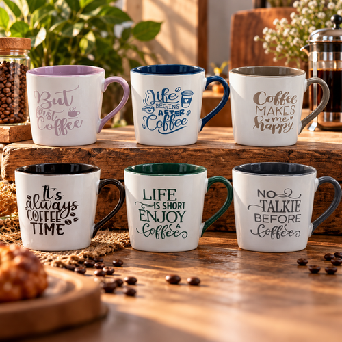 Typography Ceramic Coffee & Tea Mug Set