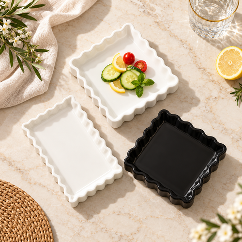 Scalloped Ceramic Biscuit Plate & Trinket Tray Set