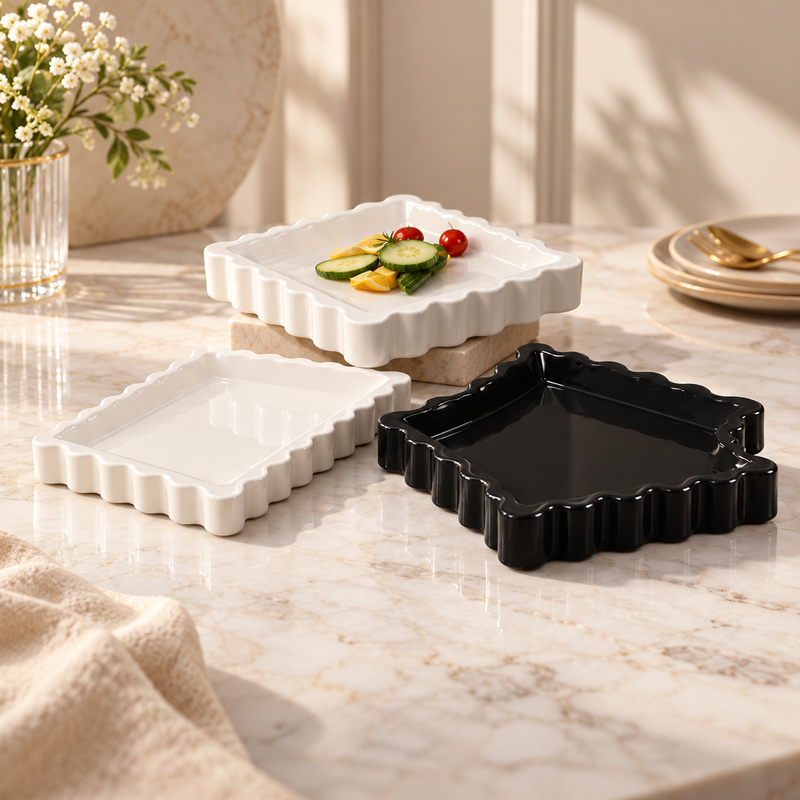 Scalloped Ceramic Biscuit Plate & Trinket Tray Set
