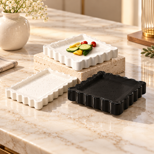 Scalloped Ceramic Biscuit Plate & Trinket Tray Set