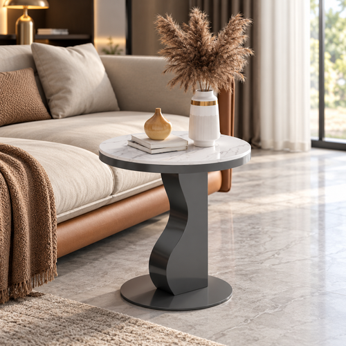 Pedestal Side Table with Faux Marble Top