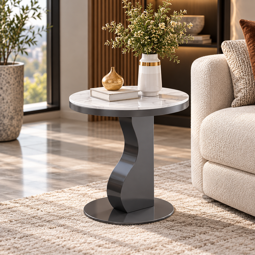 Pedestal Side Table with Faux Marble Top