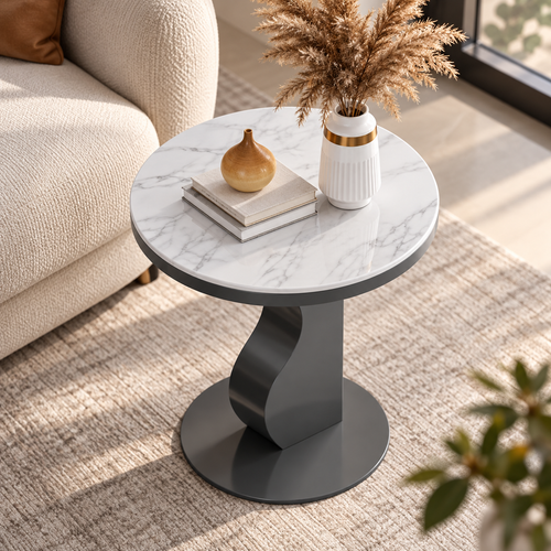 Pedestal Side Table with Faux Marble Top