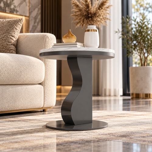 Pedestal Side Table with Faux Marble Top