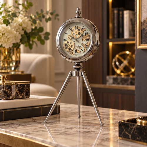 Modern Moving Gear Tripod Table Clock