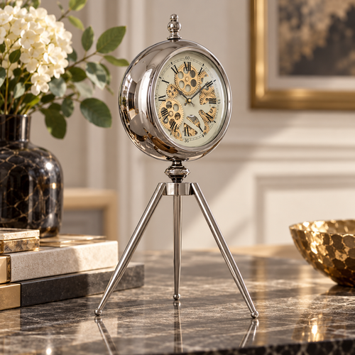 Modern Moving Gear Tripod Table Clock