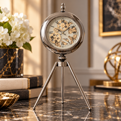Modern Moving Gear Tripod Table Clock