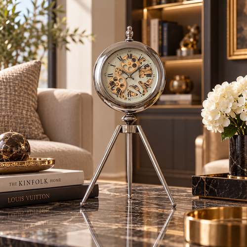 Modern Moving Gear Tripod Table Clock
