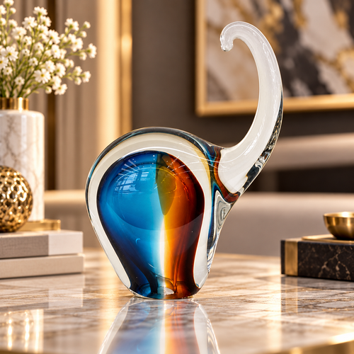 Modern Blue & Amber Art Glass Showpiece