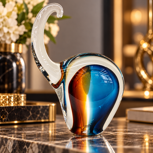Modern Blue & Amber Art Glass Showpiece