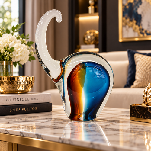 Modern Blue & Amber Art Glass Showpiece