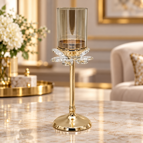 Modern Gold & Amber Glass Candle Stand