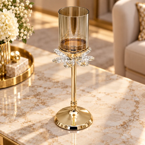 Modern Gold & Amber Glass Candle Stand